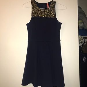 Navy dress with gold detail